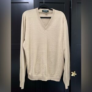 Brooks Brothers Men's Tan V-Neck Sweater silk quiet luxury classic casual staple